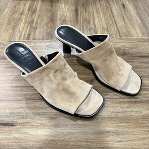 Anthropologie Sanctuary Women's Sandals Size 8M Breezy Beige Suede Spool Heels